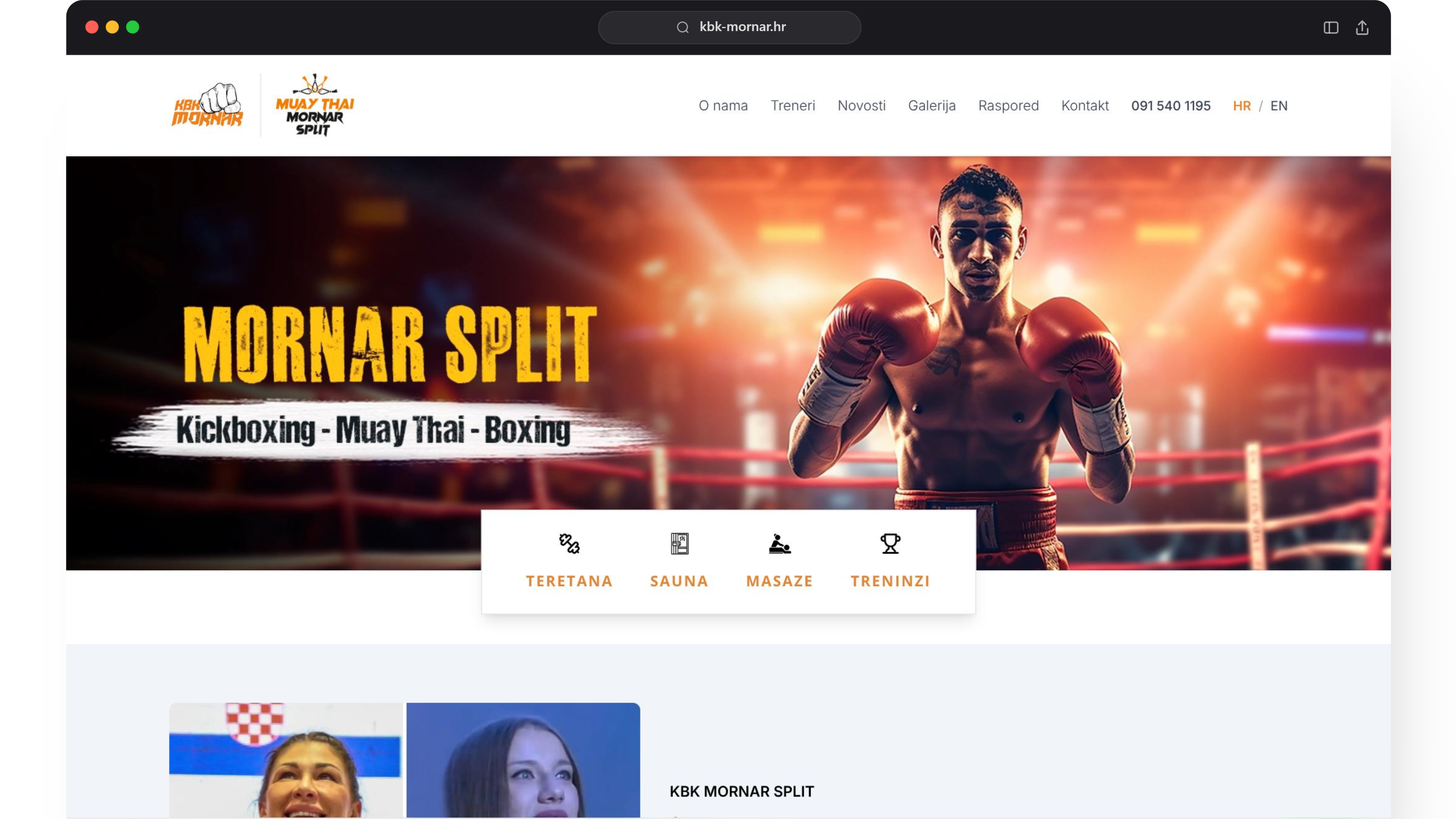 Naslovnica KBK Mornar Split s informacijama o kickboxingu, muay thaiju i boksu.